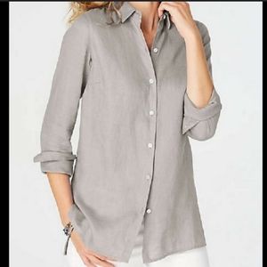 New J. Jill 100% Linen Gray Love Linen Essential Shirt Medium